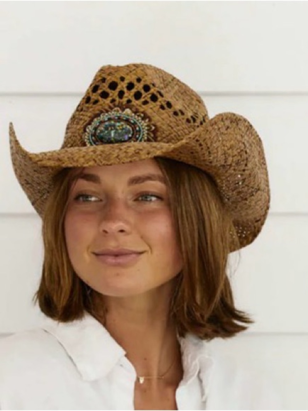 Conner Handmade Navajo Western Bead and Feather Raffia Hat